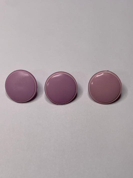 Vintage 3 Round Plastic Buttons, Shank, Medium Purple, 1.4 cm, New/Old Stock