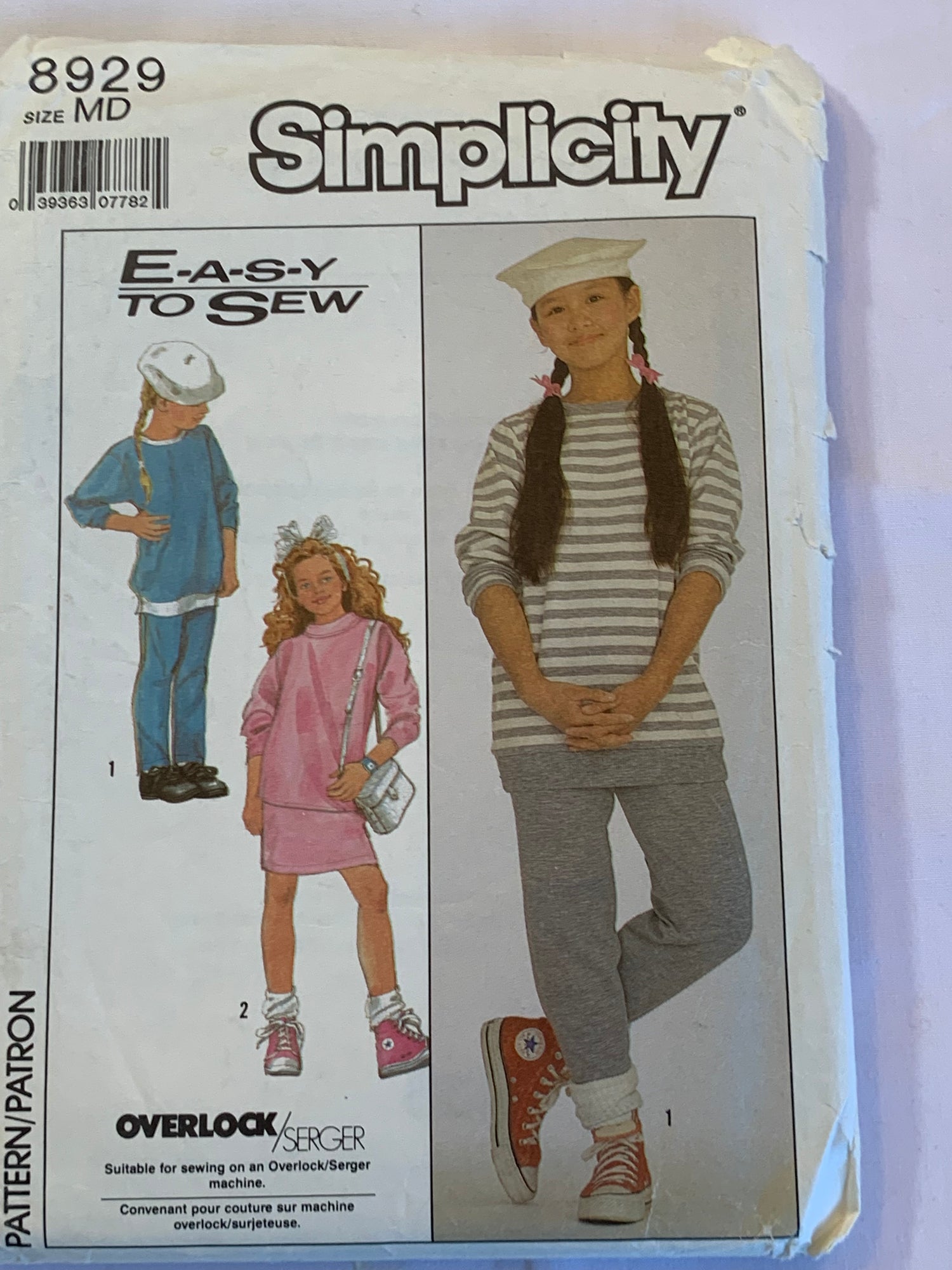 Simplicity Sewing Pattern 8929 Girls' Pants, Knit Top, Skirt, Elastic Waist, Long Sleeves, Size 2-4, Uncut, Vintage 1997
