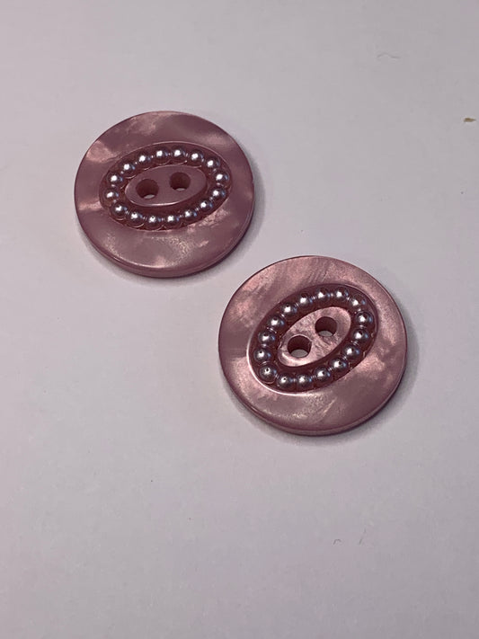 Vintage 2 Round, Oval  White Beads, Plastic Buttons, 2 Hole, Light Purple, 1.7 cm, New/Old Stock