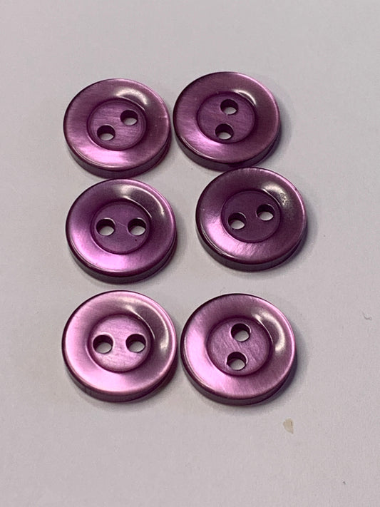 Vintage 6 Round Plastic Buttons, 2 Hole, Light Purple, 1.2 cm, New/Old Stock