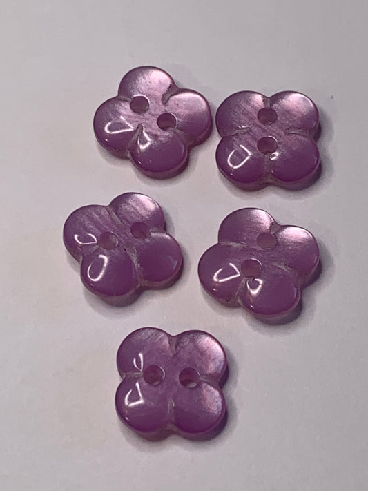 Vintage Baby/Children 5 Clover Leaf Shape Plastic Buttons, 2 Hole, Light Purple, 1.0 cm, New/Old Stock