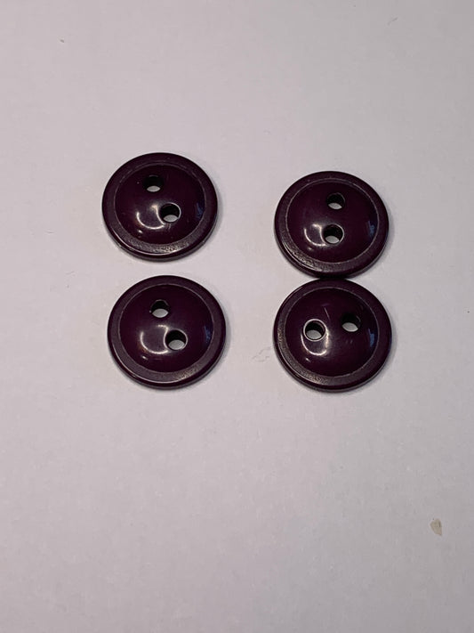 Vintage Baby/Children 4 Round Plastic Buttons, 2 Hole, Dark Purple, 1.0 cm, New/Old Stock