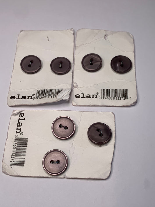 Vintage 7 Round Plastic Buttons, 2 Hole, Purple, 1.5 cm, New/Old Stock