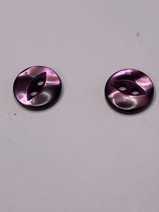 Vintage Baby/Children 2 Round Plastic Buttons, 2 Hole, Purple, 1.0 cm, New/Old Stock