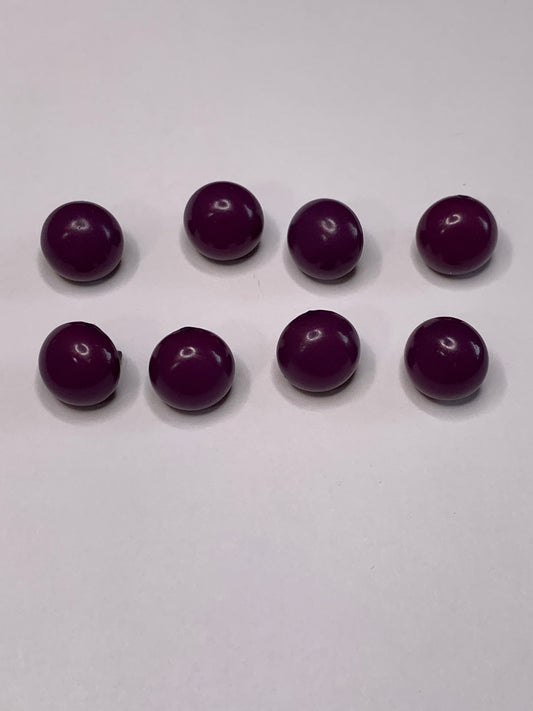 Vintage 8 Round Plastic Buttons, Shank, Purple, 1.0 cm, New/Old Stock