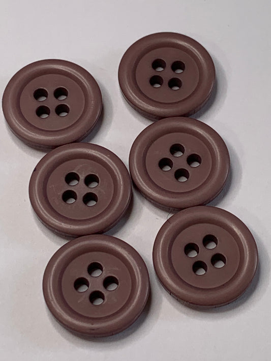 Vintage 6 Round Plastic Buttons, 4 Hole, Purple, 1.5 cm, New/Old Stock