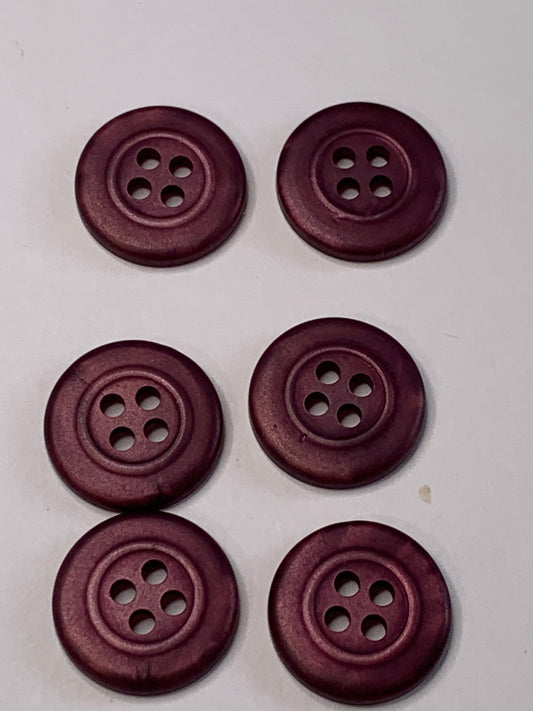 Vintage 6 Round Plastic Buttons, 4 Hole, Purple, 1.5 cm, New/Old Stock
