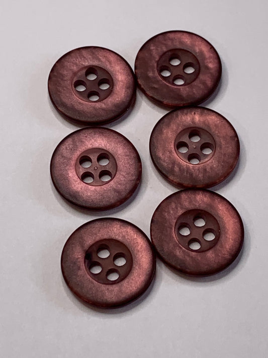 Vintage 6 Round Plastic Buttons, 4 Hole, Purple, 1.5 cm, New/Old Stock