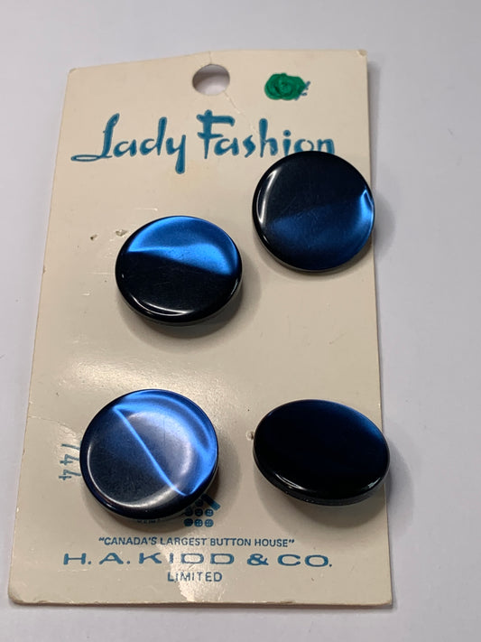 Vintage 4 Round Plastic Buttons, Shank, Blue, 1.8 cm, New/Old Stock