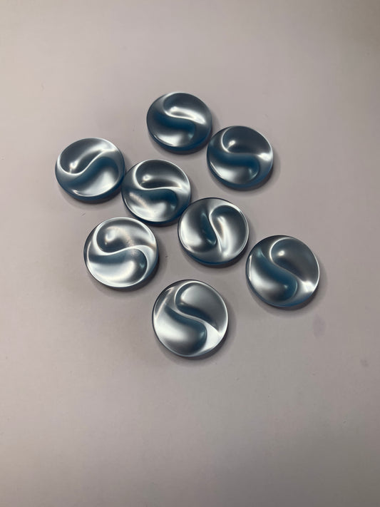 Vintage 8 Round Plastic Buttons, Shank, Blue, 2.0 cm, New/Old Stock