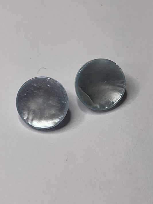 Vintage 2 Round Plastic Buttons, Shank, Light Blue, 1.0 cm, New/Old Stock