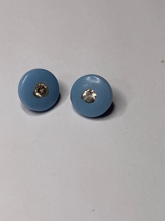 Vintage 2 Round Plastic Buttons With Clear Center, Shank, Light Blue, 1.0 cm, New/Old Stock