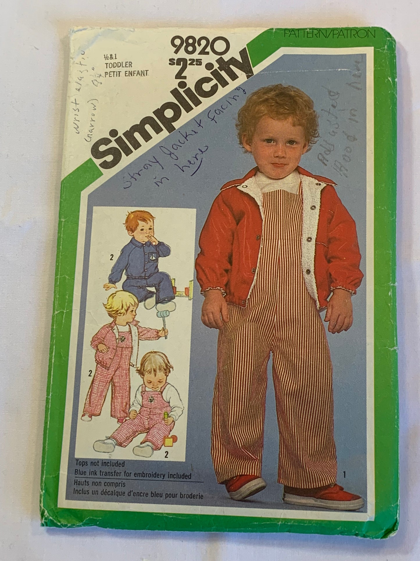 Simplicity Sewing Pattern 9820 Toddlers' Overall, Lined Jacket, Hat, Zipper Front, Snap Crotch, Boys, Girls, Lined, Size 1, Cut, Vintage 1965