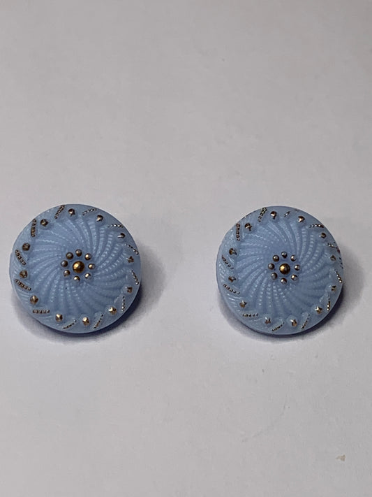 Vintage 2 Round Plastic Buttons With Gold Flecks, Shank, Light Blue, 1.5 cm, New/Old Stock