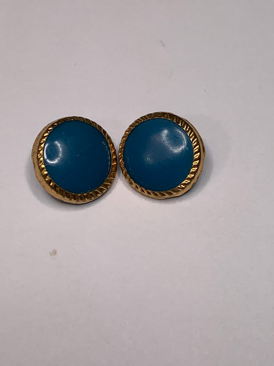 intage 2 Round Plastic Buttons, Circled with Gold Color, Shank, Dark Blue, 1.0 cm, New/Old Stock