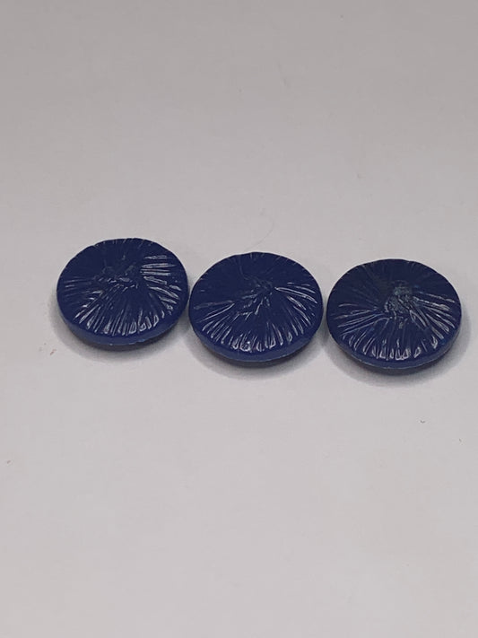 Vintage Baby/Children, 3 Round Plastic Buttons, Abstract Design, Shank, Medium Blue, 1.5 cm, New/Old Stock
