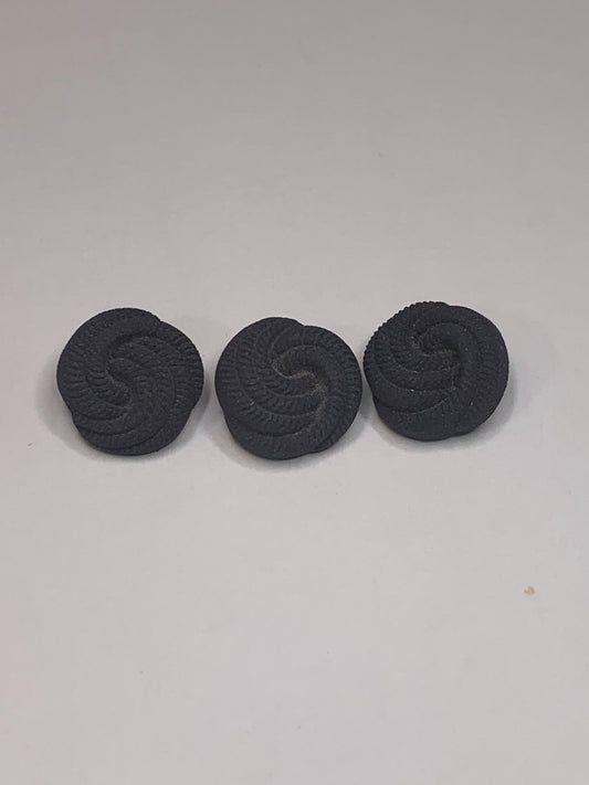 Vintage 3 Round Plastic Buttons, Swirl Design, Shank, Dark Blue, 1.5 cm, New/Old Stock