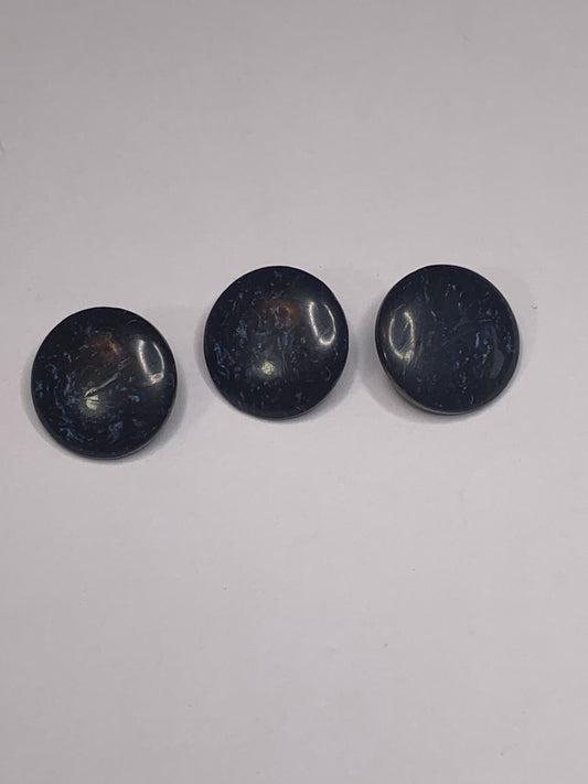 Vintage 3 Round Plastic Buttons, Flecks Design, Shank, Dark Blue, 1.5 cm, New/Old Stock
