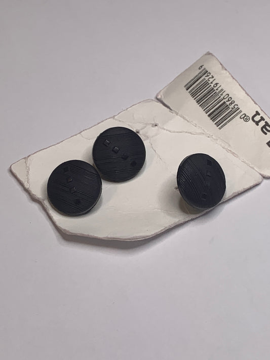 Vintage 3 Round Plastic Buttons, Shank, Dark Blue, 1.5 cm, New/Old Stock