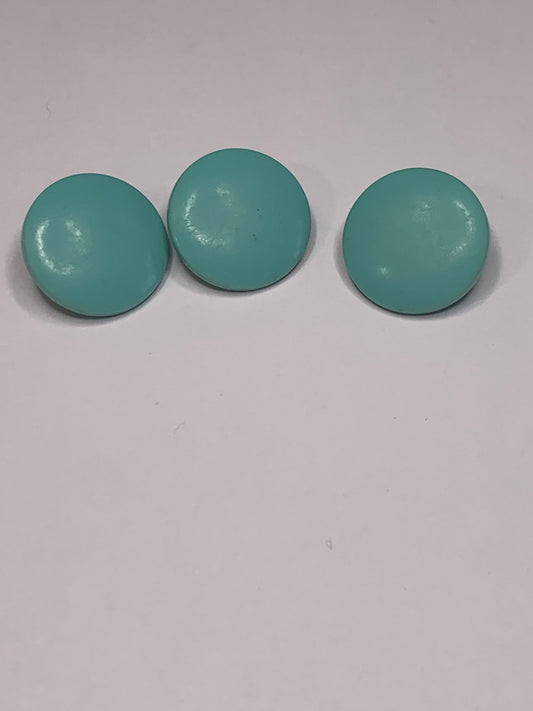 Vintage 3 Round Plastic Buttons, Shank, Turquoise Blue, 1.8 cm, New/Old Stock