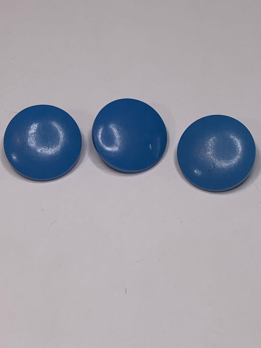 Vintage 3 Round Plastic Buttons, Shank, Medium Blue, 1.8 cm, New/Old Stock
