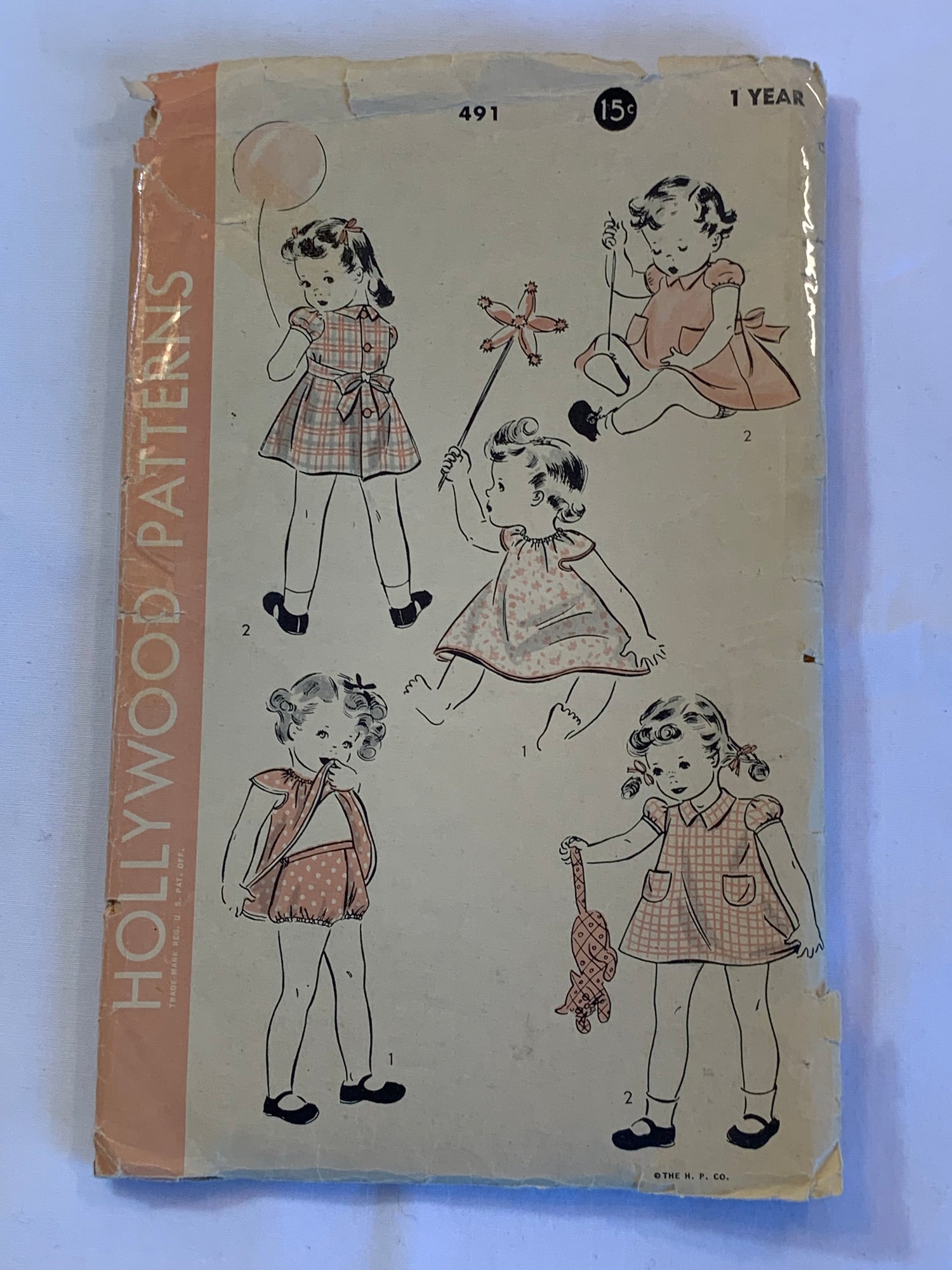 Hollywood Sewing Pattern 491 Girls'/Infants' Apron Top, Panties, Tie Back Sleeveless, Elastic Waist, 2 Variations, Size 1 Year, Cut, Vintage 1940