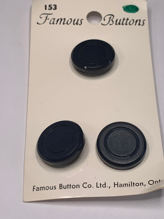 Vintage 3 Round Plastic Buttons, Shank, Blue Cloth, 1.8 cm, New/Old Stock