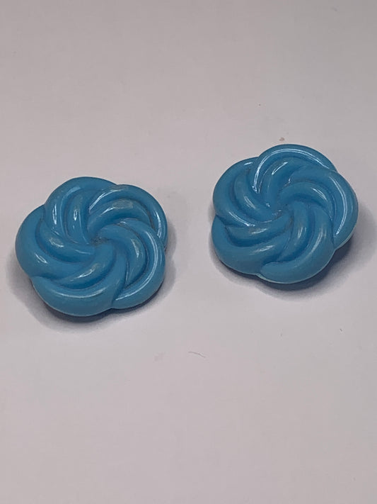 Vintage 2 Round Plastic Buttons, Shank, Swirl Design, Blue, 3.0 cm, New/Old Stock
