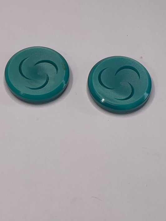 Vintage 2 Round Plastic Buttons, Shank, Swirl Design, Turquoise Blue, 2.2 cm, New/Old Stock