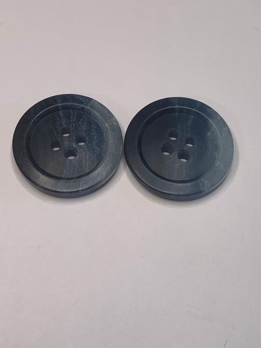 Vintage 2 Round Plastic Buttons, 4 Hole, Two Tone Blue, 2.5 cm, New/Old Stock