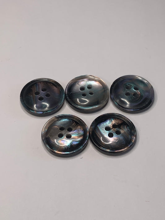 Vintage 5 Round Plastic Buttons, 4 Hole, Two Tone Blue, 2.5 cm, New/Old Stock