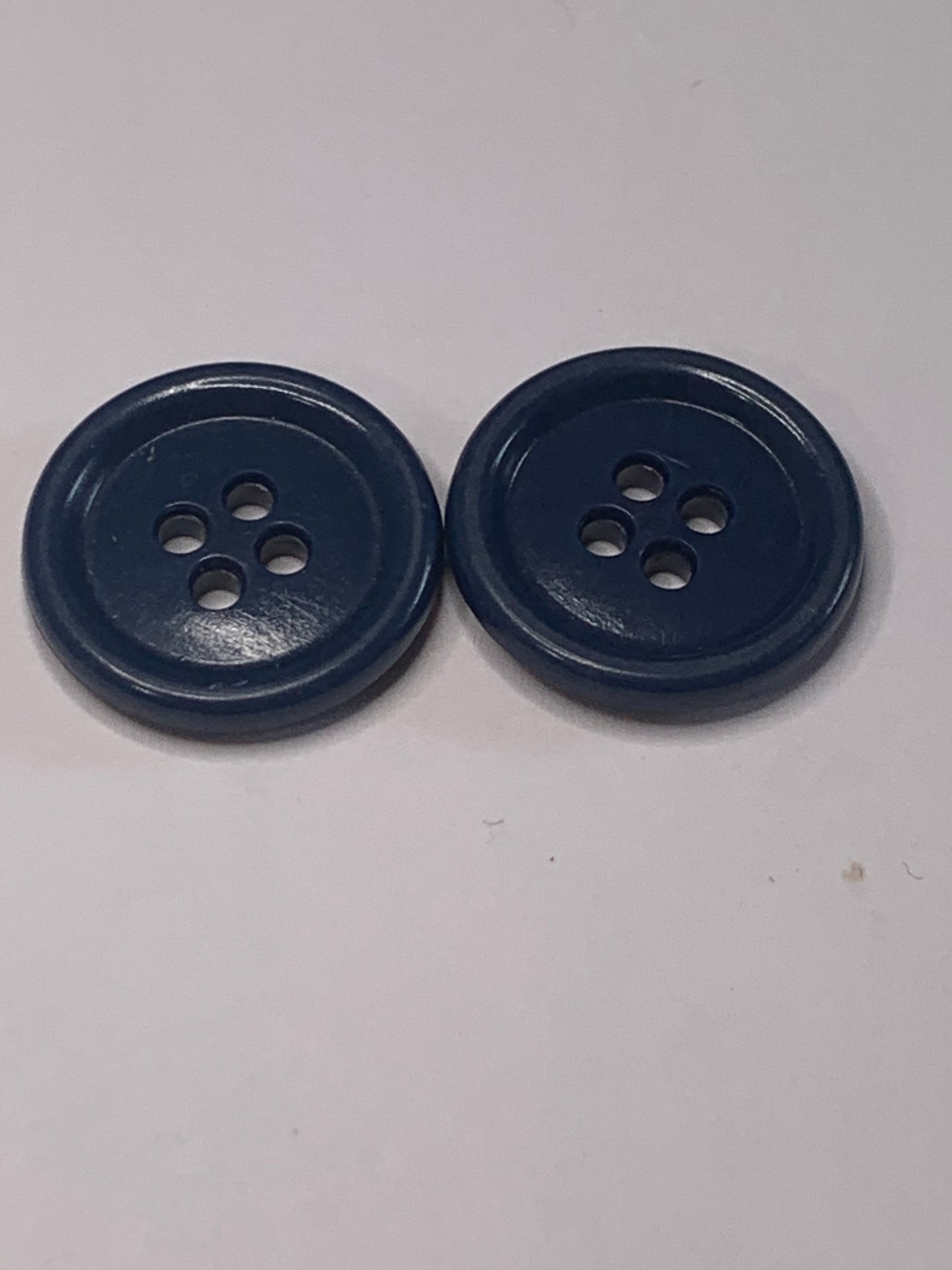 Vintage 2 Round Plastic Buttons, 4 Holes, Blue, 1.8 cm, New/Old Stock