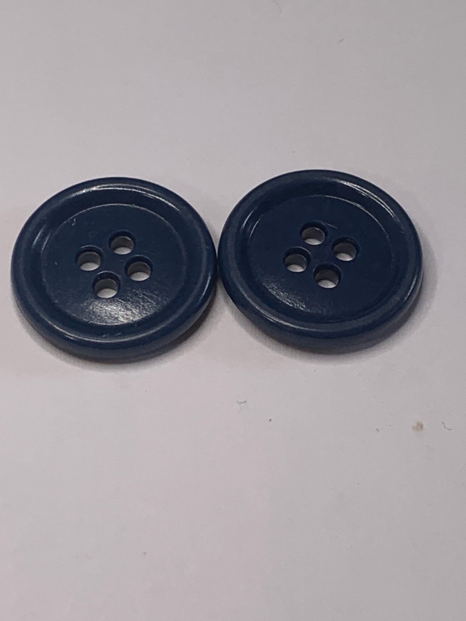 Vintage 2 Round Plastic Buttons, 4 Holes, Blue, 1.8 cm, New/Old Stock