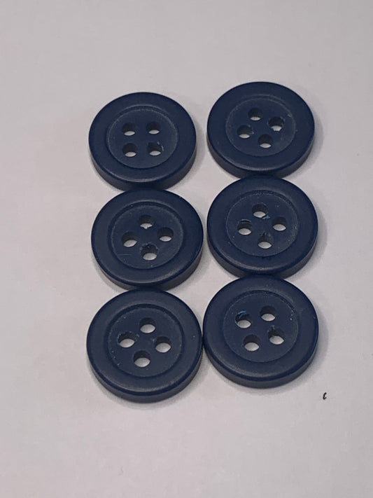 Vintage Children/Baby 6 Round Plastic Buttons, 4 Holes, Blue, 1.2 cm, New/Old Stock