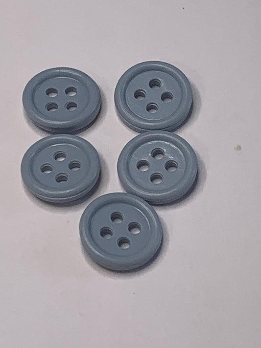 Vintage Children/Baby 5 Round Plastic Buttons, 4 Holes, Blue, 1.2 cm, New/Old Stock
