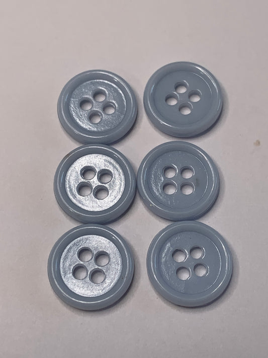 Vintage Children/Baby 6 Round Plastic Buttons, 4 Holes, Blue, 1.2 cm, New/Old Stock