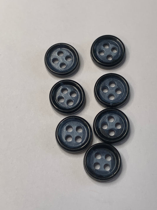 Vintage Children/Baby 7 Round Plastic Buttons, 4 Holes, Blue, .08 cm, New/Old Stock
