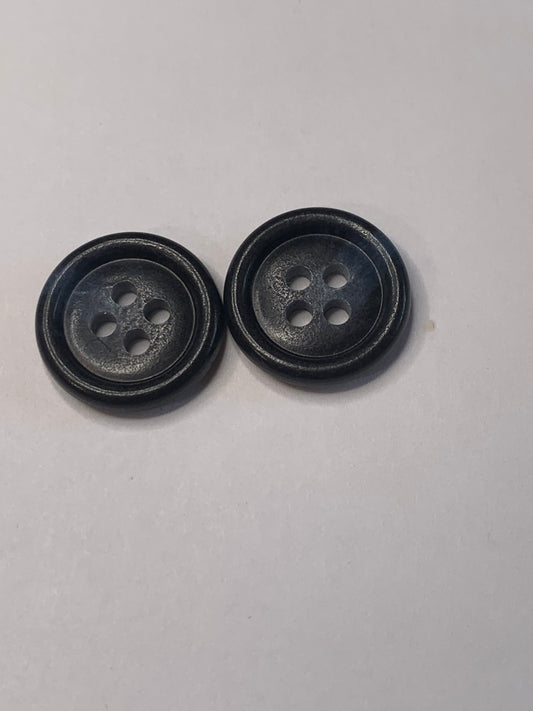 Vintage Children/Baby 2 Round Plastic Buttons, 4 Holes, Blue, 1.5 cm, New/Old Stock