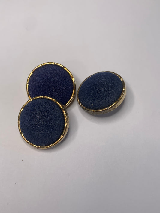 Vintage 2 Round Plastic Buttons, Shank, Gold Trim/Blue, 2.0 cm, New/Old Stock