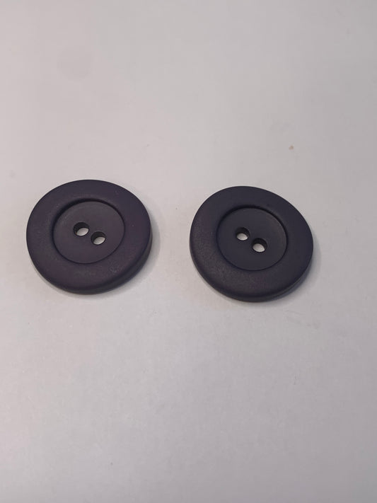 Vintage 2 Round Plastic Buttons, 2 Holes, Blue, 2.2 cm, New/Old Stock