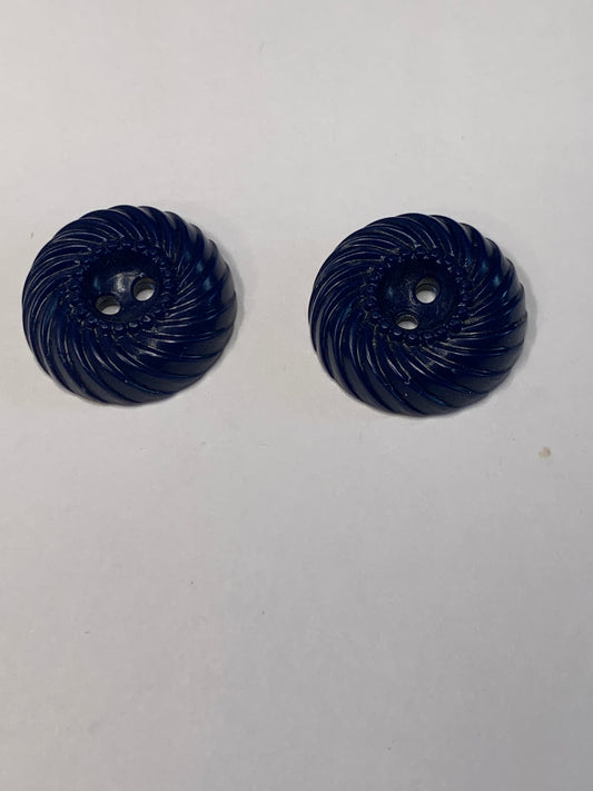 Vintage 2 Round Plastic Buttons, Swirl Design, 2 Holes, Blue, 1.8 cm, New/Old Stock