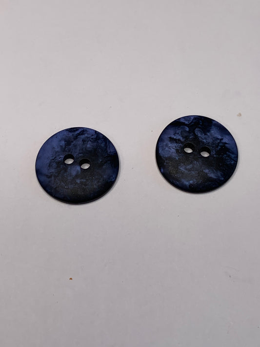 Vintage 2 Round Plastic Buttons, 2 Holes, Two Toned Blue, 1.8 cm, New/Old Stock