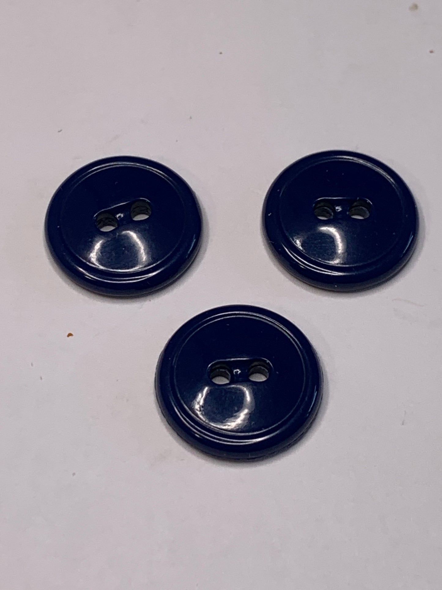Vintage 3 Round Plastic Buttons, 2 Holes, Blue, 1.5 cm, New/Old Stock