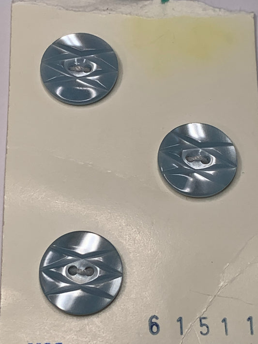 Vintage 3 Round Plastic Buttons, 2 Holes, Light Blue, 1.5 cm, New/Old Stock