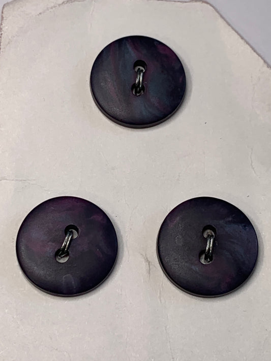 Vintage 3 Round Plastic Buttons, 2 Holes, Blue, 1.5 cm, New/Old Stock