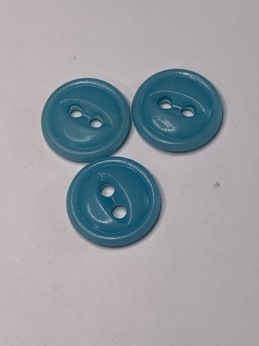 Vintage 3 Round Plastic Buttons, 2 Holes, Light Blue, 1.5 cm, New/Old Stock