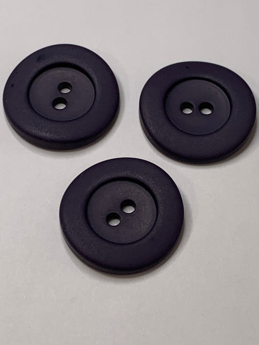 Vintage 3 Round Plastic Buttons, 2 Holes, Blue, 2.2 cm, New/Old Stock