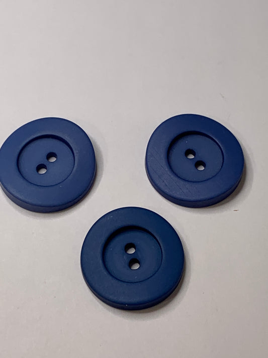 Vintage 3 Round Plastic Buttons, 2 Holes, Blue, 2.2 cm, New/Old Stock
