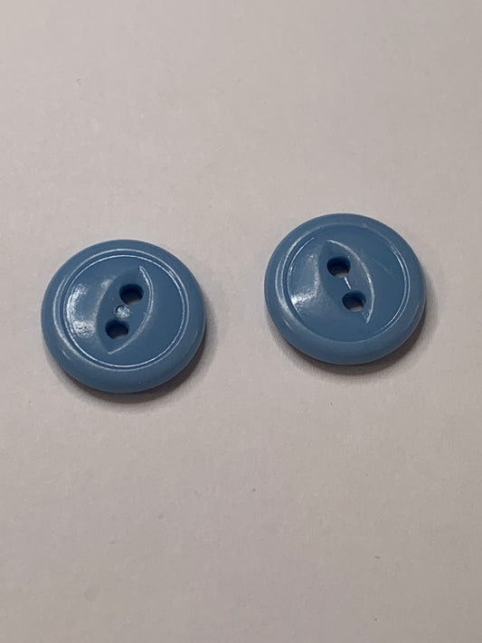 Vintage 2 Round Plastic Buttons, 2 Holes, Blue, 1.28 cm, New/Old Stock