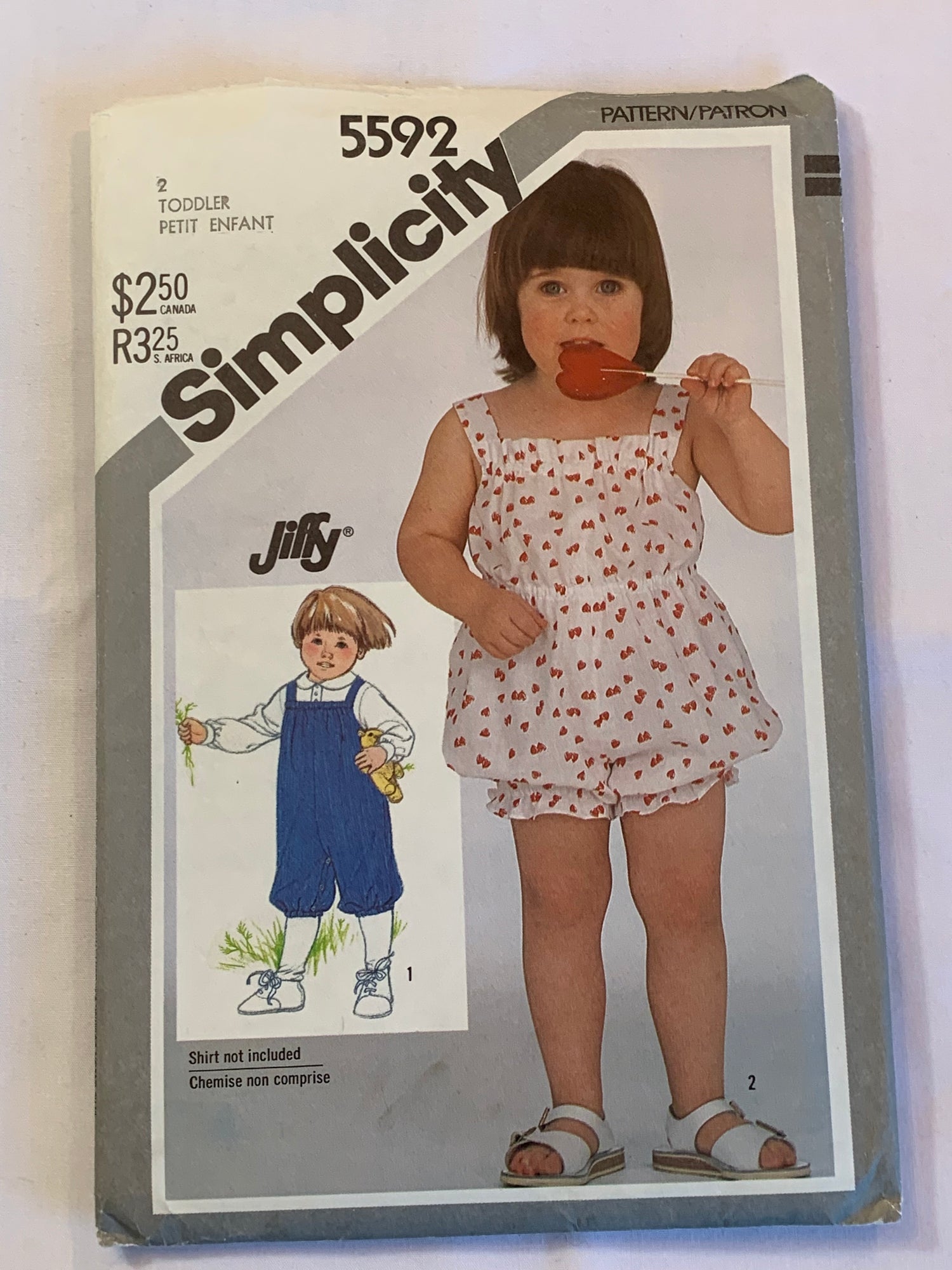 Simplicity Sewing Pattern 5592 Toddlers' Overalls, Romper, Pull-On, Two Lengths, Shoulder Straps, Elastic Back, Cut, Vintage 1981